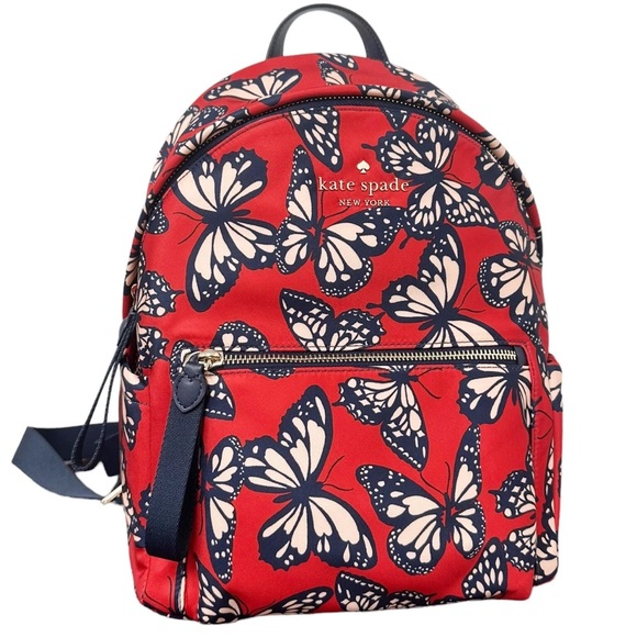 Kate Spade Chelsea The Little Better Medium Nylon Backpack Butterfly Print Red - Picture 4 of 7